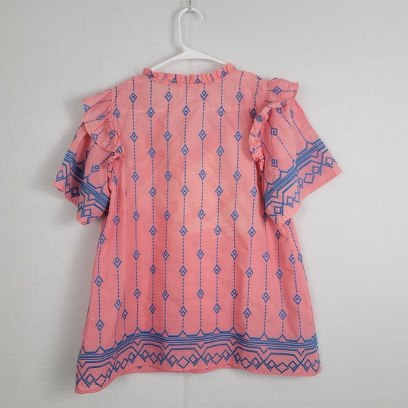 Umgee Coral and Navy V-Neck BOHO Blouse Size Medium - Picture 3 of 6